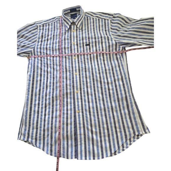 Faconnable Shirt Men's L Blue White Bold Stripe Textured Cotton Button Down - Picture 6 of 10